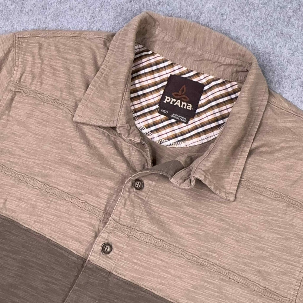 Prana Button Up Shirt Mens M Brown Colorblock Short Sleeve Casual Outdoor‎